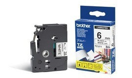Etiqueta blanca continua laminada Brother TZE211 - de 6 mm de ancho x 8 mts de largo. Impresión en negro. Etiqueta blanca continua laminada Brother TZE211 - de 6 mm de ancho x 8 mts de largo. Impresión en negro.